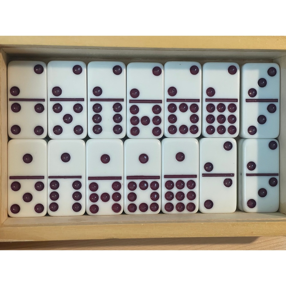 Woodfield Collection Double Nine Dominoes‎ Set 55 Tiles Purple Wooden Box 00844 - Picture 6 of 16